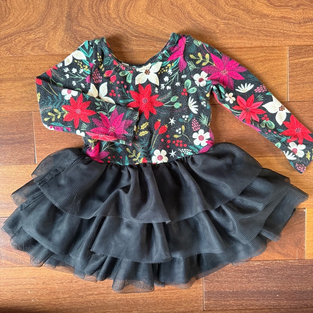 Little Sleepies Holiday Dress with Black Tulle Skirt